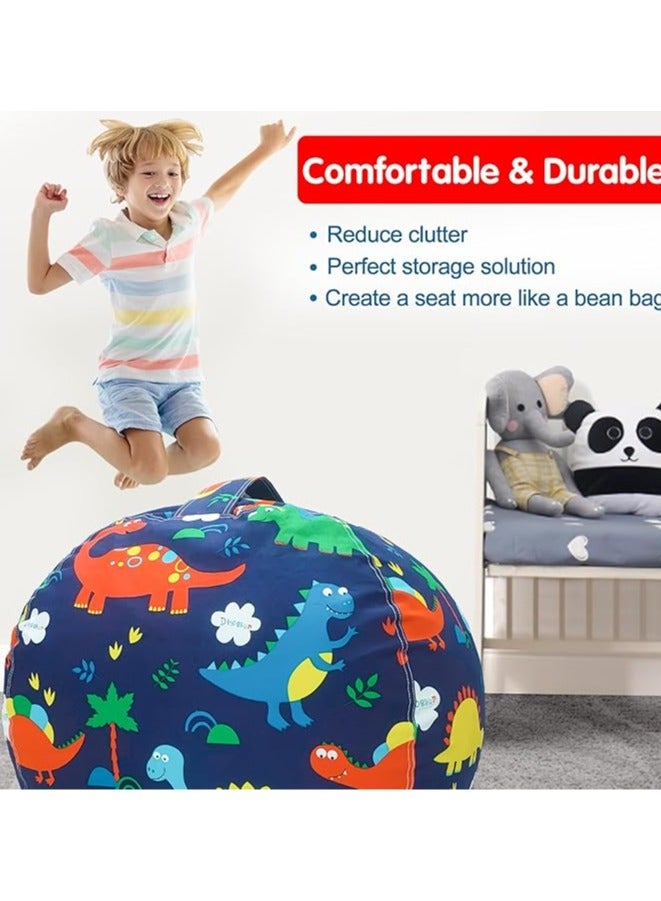 Stuffed Animal Storage Bean Bag Chair Cover for Kids, Dinosaur Zipper Beanbag Chair Cover for Organizing Toddler and Kids' Rooms Plush Toys (Dinosaur, Large)