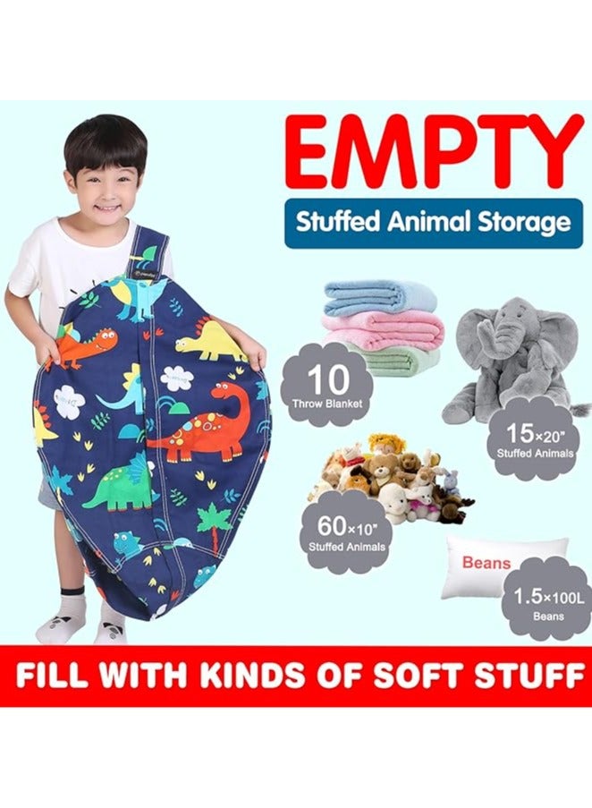 Stuffed Animal Storage Bean Bag Chair Cover for Kids, Dinosaur Zipper Beanbag Chair Cover for Organizing Toddler and Kids' Rooms Plush Toys (Dinosaur, Large)
