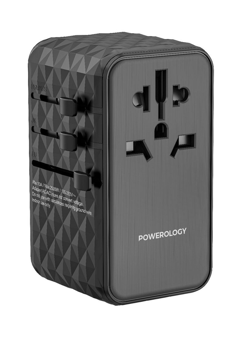 Powerology Universal 170W GaN Charger with 4 Ports Fast Charging & AC Socket / PD 140W /  Simultaneous Charging /  Includes Spare Fuse / Laptop Charger / 2500W Rated Power / USB-A & Triple USB-C Ports - Black  - Image 5