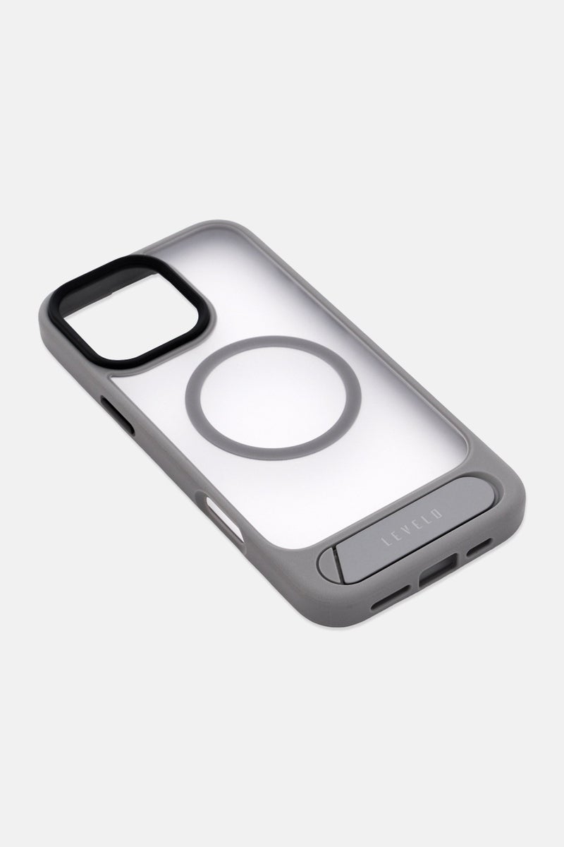 LEVELO iPhone 16 Pro Max Matteo Case With Bottom Stand Grip, Grey - Image 2