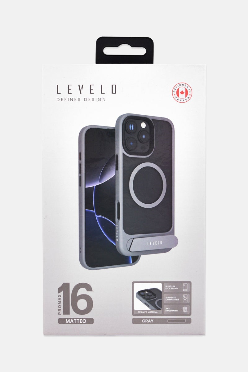 LEVELO iPhone 16 Pro Max Matteo Case With Bottom Stand Grip, Grey - Image 4