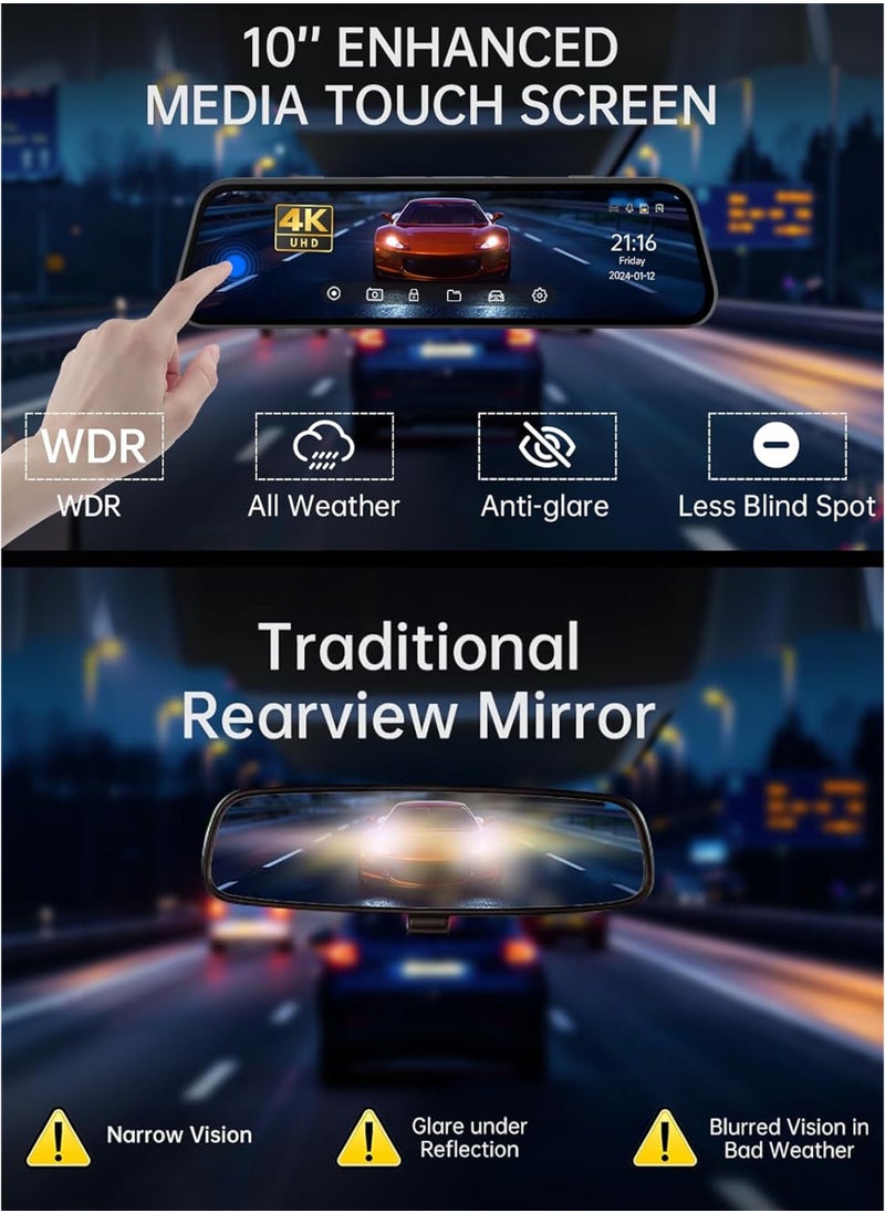 DBLEW 1080P HD Smart DVR Rearview Mirror Dash Cam with Front and Rear Dual Cameras, 170° Wide Angle Backup Cameras, Car Video Recorder Vehicle Blackbox with Night Vision, Motion Detection, Gravity-Sensor, Anti-Glare, 10" LCD Screen, Waterproof Rear Camera, Automatic Loop Recording, Reverse Parking Assistance Easy Installation, Supports up to 32GB TF Card  - Image 5