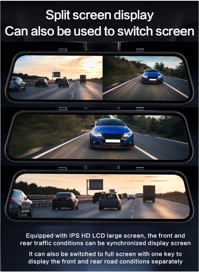 DBLEW 1080P HD Smart DVR Rearview Mirror Dash Cam with Front and Rear Dual Cameras, 170° Wide Angle Backup Cameras, Car Video Recorder Vehicle Blackbox with Night Vision, Motion Detection, Gravity-Sensor, Anti-Glare, 10" LCD Screen, Waterproof Rear Camera, Automatic Loop Recording, Reverse Parking Assistance Easy Installation, Supports up to 32GB TF Card  - Image 3