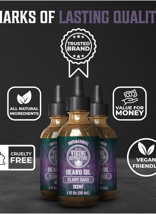 Viking Revolution Beard Oil for Men - Natural Blend with Argan, Jojoba and Clary Sage - Softens, Strengthens, Moisturizes and Conditions Beards (3 Pack)  - Image 3
