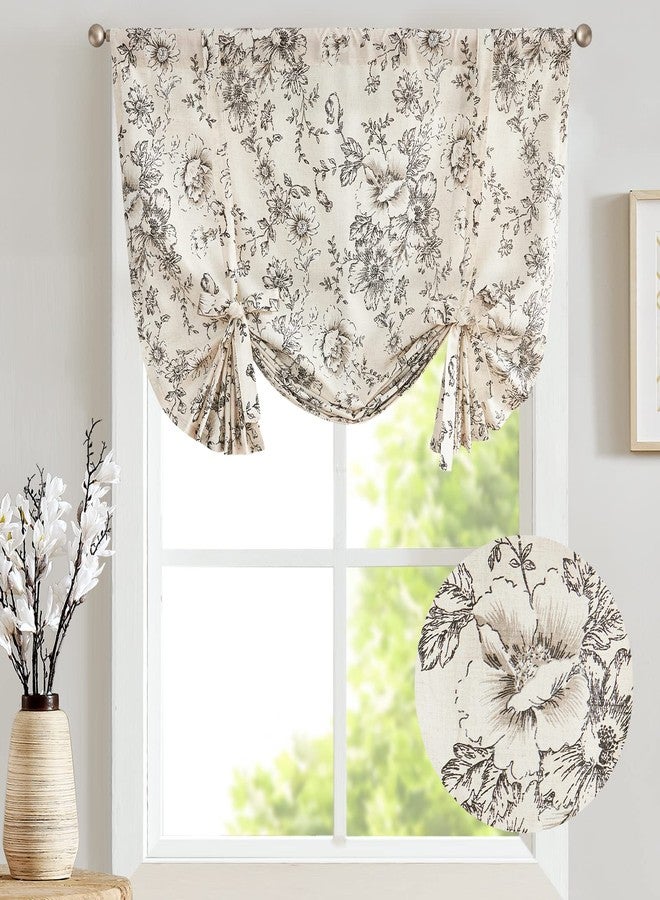 jinchan Floral Linen Valance for Windows Farmhouse Valance 54 Inch Peonies Short Window Treatment Adjustable for Kitchen Living Room Light Filtering 1 Panel, Black on Beige - Image 2