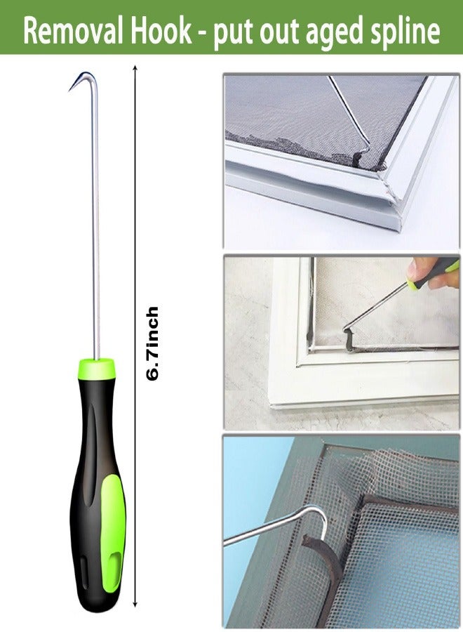 Screen Roller Tool, Screen Spline Tool, Spline Roller, Steel/Nylon Roller with Bearing + Removal Hook, 3in1 Window Screen Door Repair Kit, for Installing Door Window Mesh.  - Image 5