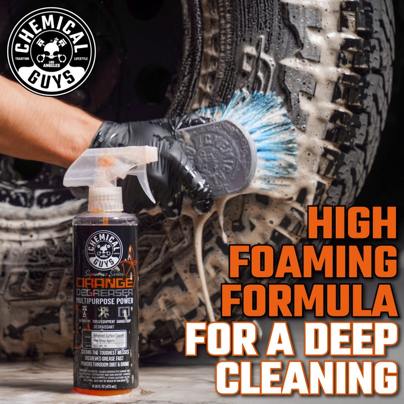 Chemical Guys Signature Series Orange Degreaser Spray - Heavy Duty All Purpose Cleaner for Engines, Tires, Undercarriages, Tools and More, Professional Strength, Breaks Down Grease, Oil & Grime, 16 oz - Image 4