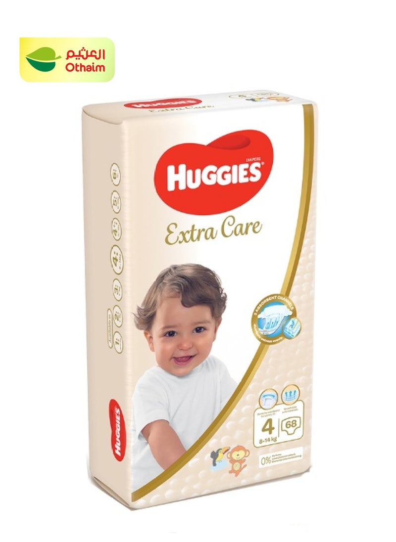 Huggies Extra Care Baby Diapers, Size 4, 8-14 Kg, Jumbo Pack, 68 Diapers 