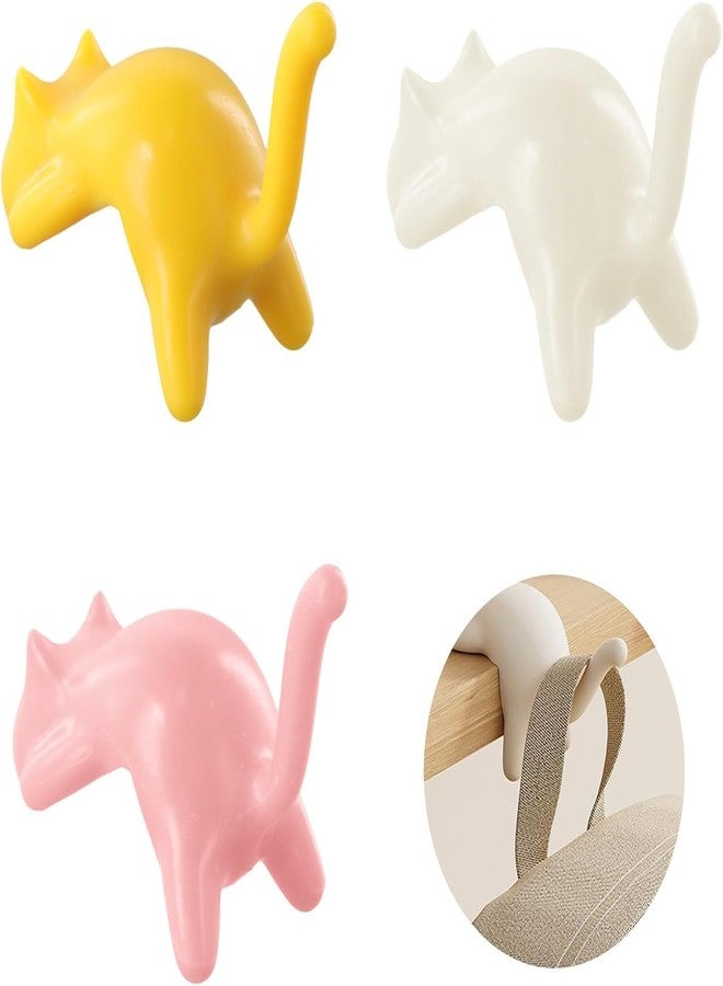 Kyraton Cute Cat Table Side Hook for Desk, Self Adhesive Edge Hanger for Bags, Headphones & Cables, Heavy Duty Space Saving Organizer for Office & Home Multicolor (Pack of 3) - Image 1