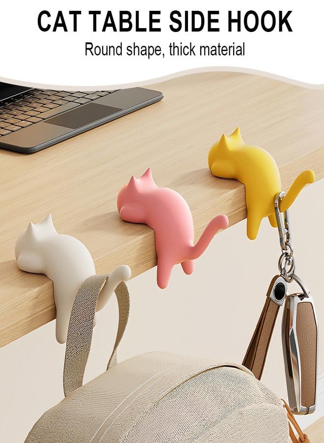 Kyraton Cute Cat Table Side Hook for Desk, Self Adhesive Edge Hanger for Bags, Headphones & Cables, Heavy Duty Space Saving Organizer for Office & Home Multicolor (Pack of 3) - Image 3