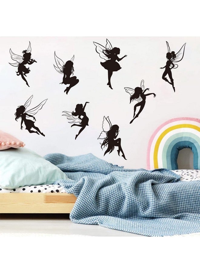 WOYINIS Black Fairy Girls Room Wall Decal DIY Cute Fairy with Large Wings Silhouette Wall Stickers Murals Decor Peel & Stick Baby Nursery Room Kids Bedroom Playroom Wall Decoration - Image 1