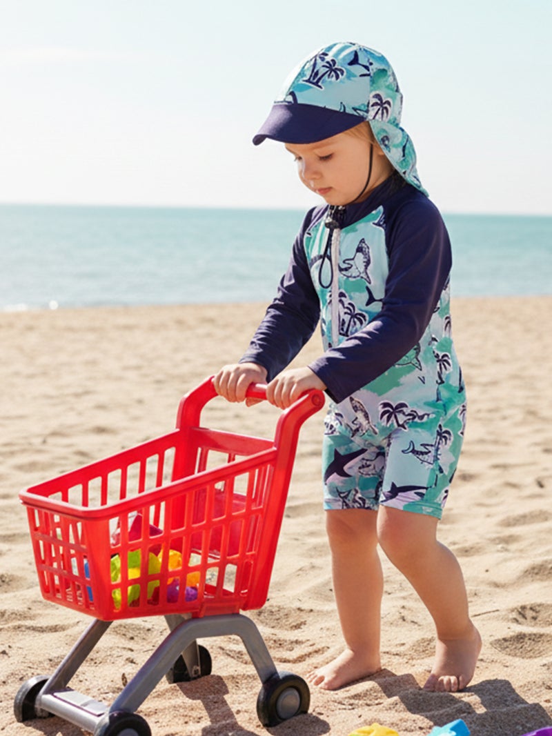 Toddler Baby Rash Guard Swimsuit Cute Shark Print Zipper Long Sleeve Bathing Suit with Swim Cap - Image 5