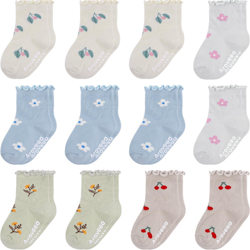 Aroveea Baby Toddle Socks Grip Non Slip Kids Boys Girls Cotton 12 Pack Ankle Cute Newborn Socks 1-3T - Image 1