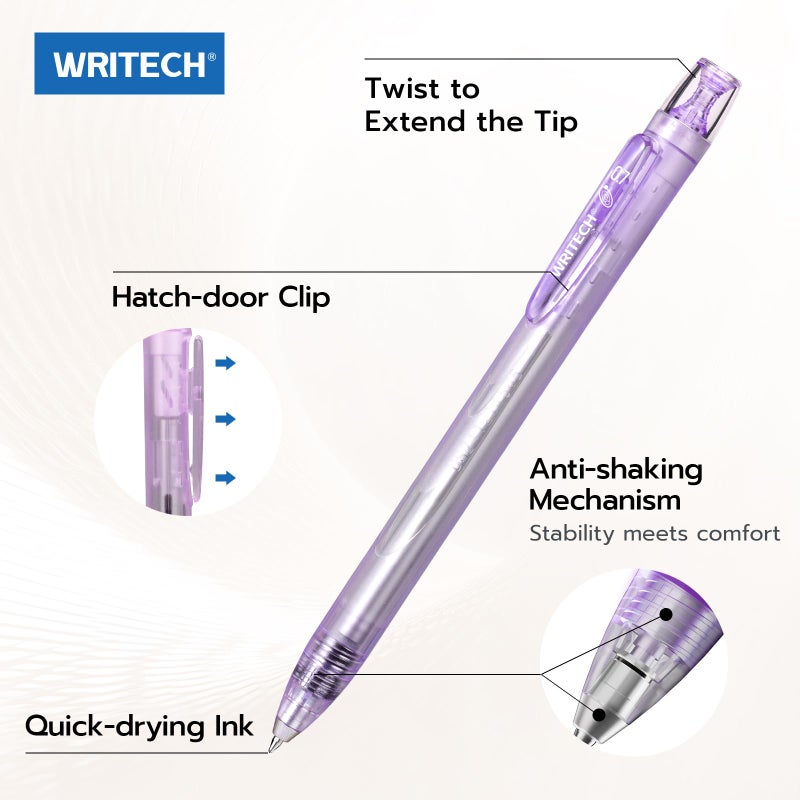 WRITECH Twist Gel Ink Pens: Multicolor Medium Point 0.7mm 6ct Low Center of Gravity Rotatable Pen No Smear Silent Click Space Up Gel Galaxy - Image 4