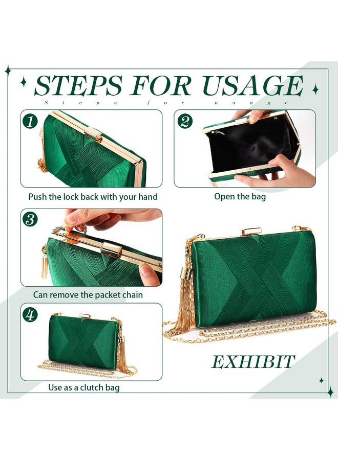 Jadive Jadive 3 Pcs Clutch Purses for Women Handbag Evening Purses Bag for Wedding Vintage Banquet Handbag Earrings Necklace Set(Emerald Green) - Image 4