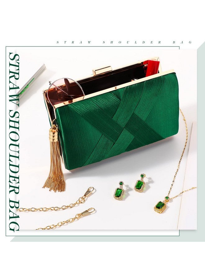 Jadive Jadive 3 Pcs Clutch Purses for Women Handbag Evening Purses Bag for Wedding Vintage Banquet Handbag Earrings Necklace Set(Emerald Green) - Image 2