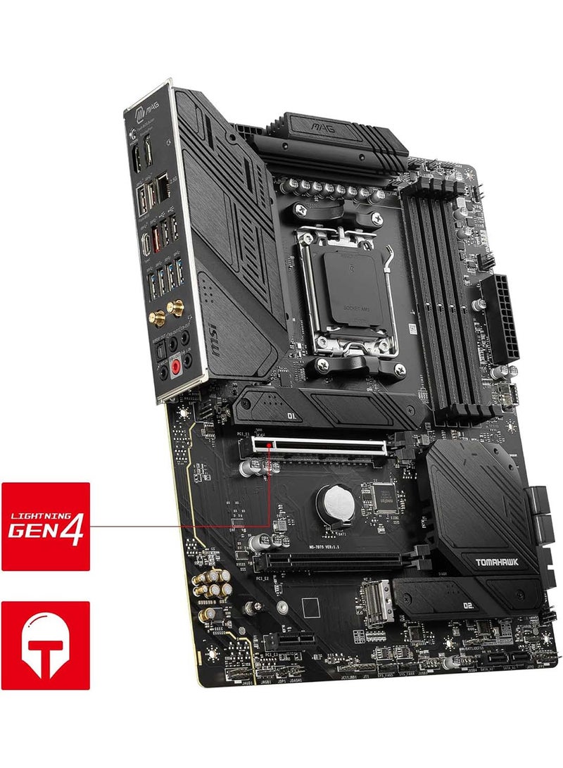 MSI MAG B650 TOMAHAWK WIFI AM5 ATX Motherboard, AMD B650 Chipset, 4x 2 Channel DDR5 Slots, 128GB Max Memory, Wi-Fi 6E, 2.5Gbps LAN, 2x PCI-E x16, 3x M.2 , 1x HDMI & DP, USB 3.2/2.0 Black  - Image 5
