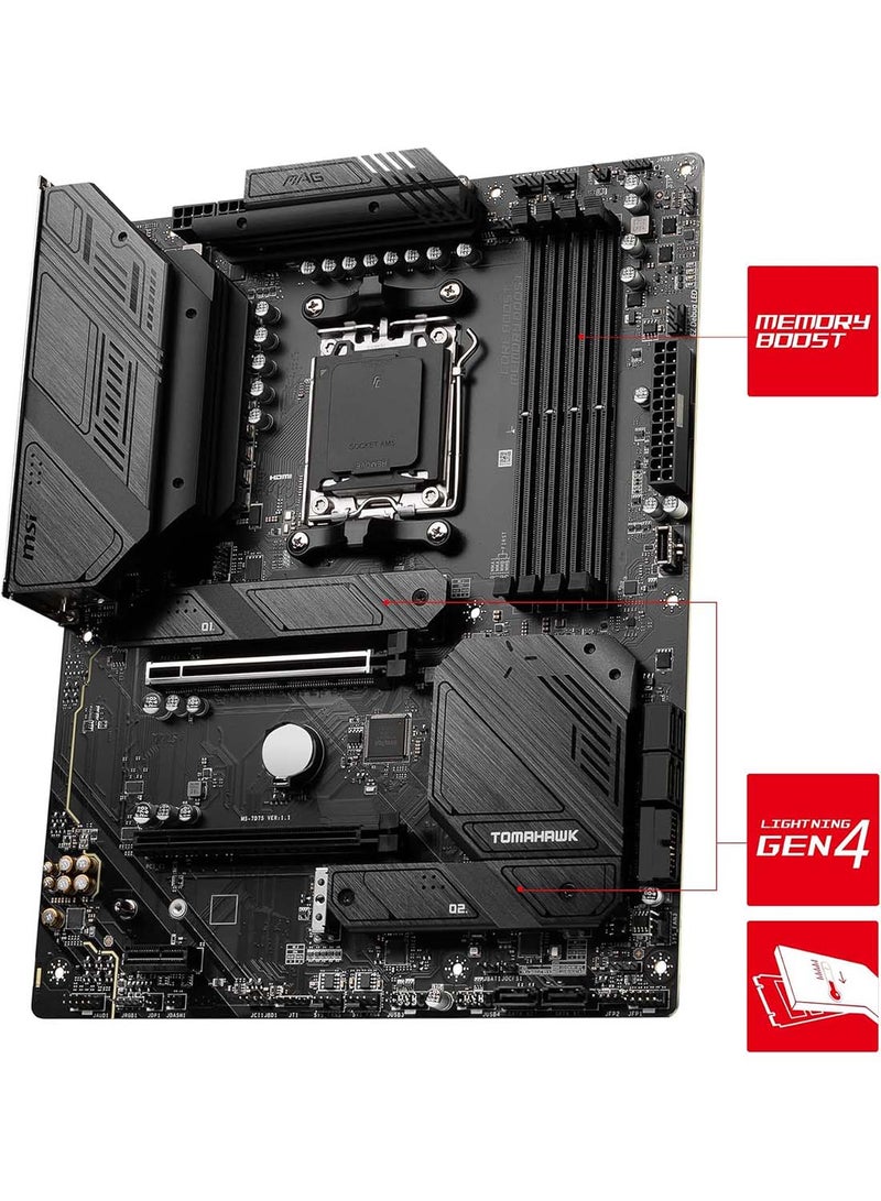MSI MAG B650 TOMAHAWK WIFI AM5 ATX Motherboard, AMD B650 Chipset, 4x 2 Channel DDR5 Slots, 128GB Max Memory, Wi-Fi 6E, 2.5Gbps LAN, 2x PCI-E x16, 3x M.2 , 1x HDMI & DP, USB 3.2/2.0 Black  - Image 3
