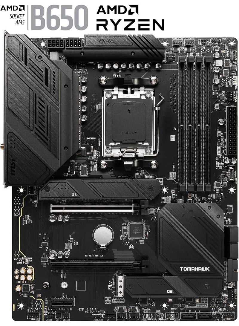 MSI MAG B650 TOMAHAWK WIFI AM5 ATX Motherboard, AMD B650 Chipset, 4x 2 Channel DDR5 Slots, 128GB Max Memory, Wi-Fi 6E, 2.5Gbps LAN, 2x PCI-E x16, 3x M.2 , 1x HDMI & DP, USB 3.2/2.0 Black  - Image 2