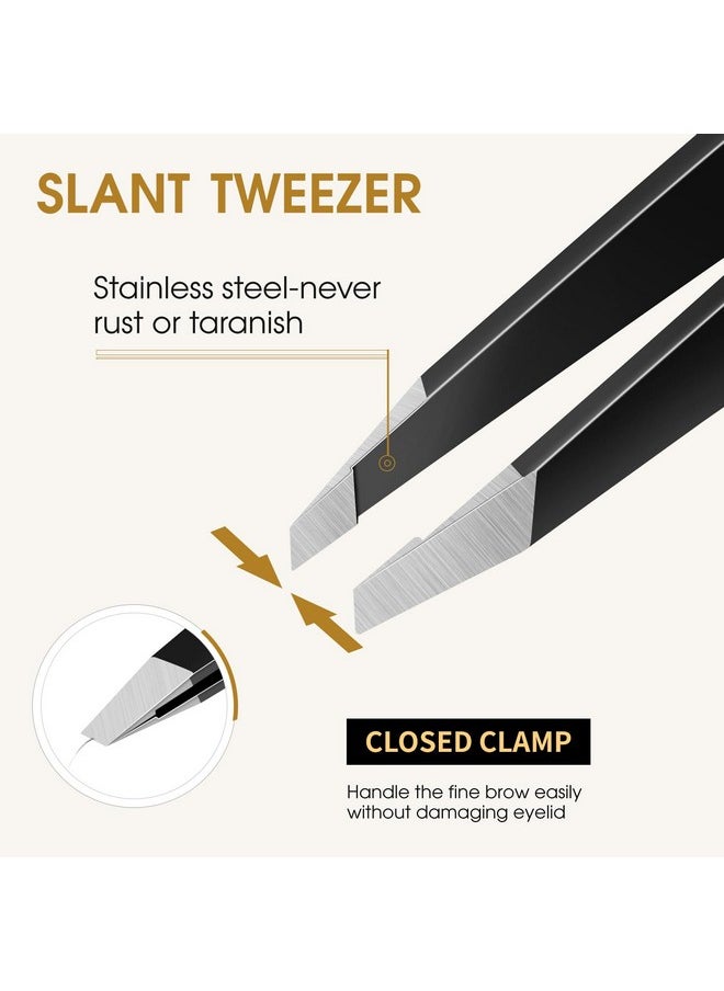 TsMADDTs TsMADDTs Slant and Point Tip Tweezers for Women and Men, 2-Pack Precision Tweezers for Eyebrows, Facial Hair, Ingrown Hair Removal, Professional Stainless Steel Tweezer Set with Travel Case  - Image 3