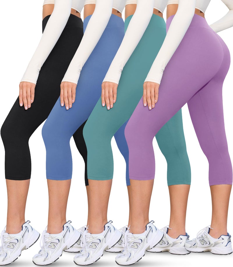 VALANDY Creamlush 4 Pack Capri Leggings for Women-High Waisted Stretchy Soft Yoga Lounge Pants(S-3XL) - Image 1
