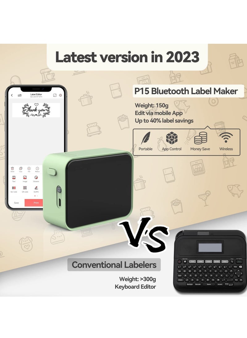 Marklife - P15 Mini Label Portable Maker Thermal Printer Wireless Bluetooth Inkless Print on Android IOS Self Adhesive Name Label for Home Office Kitchen and School - Image 1