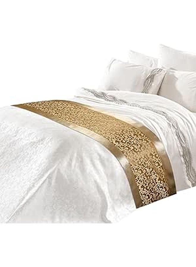 Golden Bed Runner 94 5 Inches Floral Pattern Modern Chinese Style Hotel Bedroom Decoration - Image 1