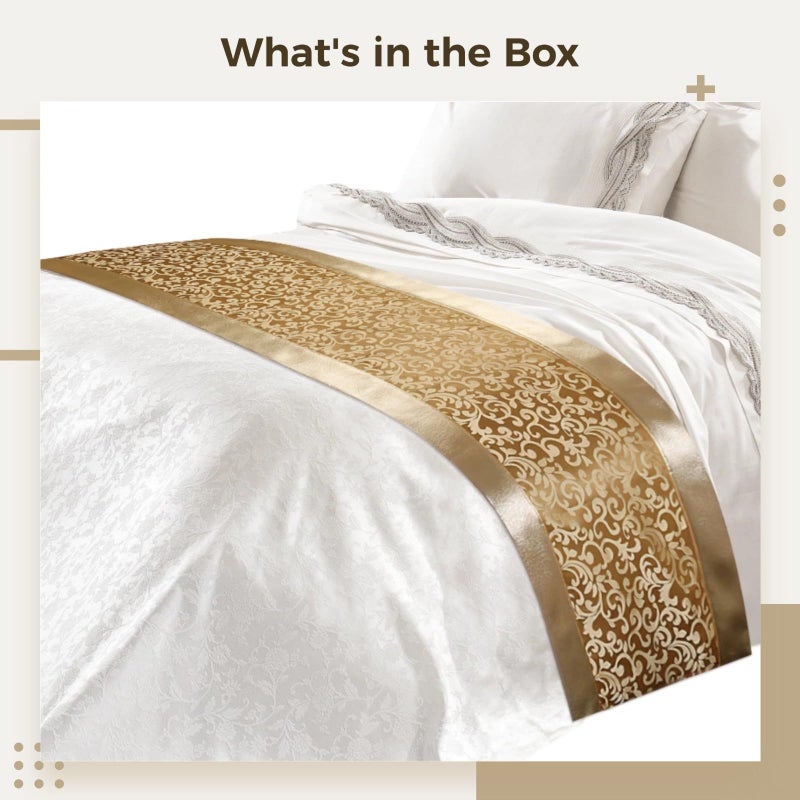 Golden Bed Runner 94 5 Inches Floral Pattern Modern Chinese Style Hotel Bedroom Decoration - Image 4