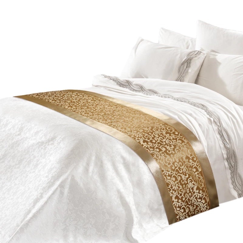Golden Bed Runner 94 5 Inches Floral Pattern Modern Chinese Style Hotel Bedroom Decoration - Image 2