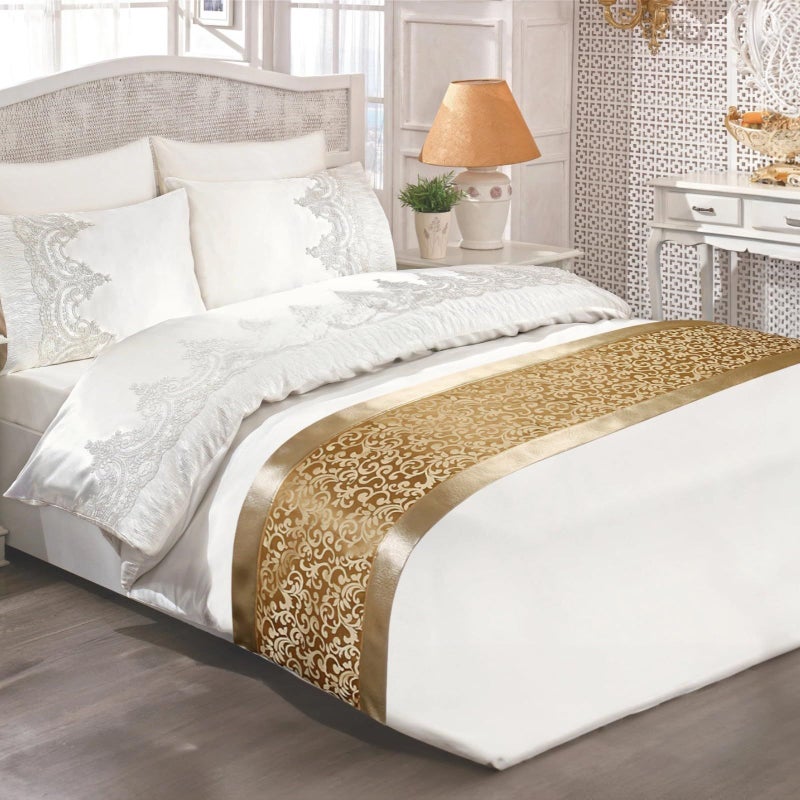 Golden Bed Runner 94 5 Inches Floral Pattern Modern Chinese Style Hotel Bedroom Decoration - Image 3