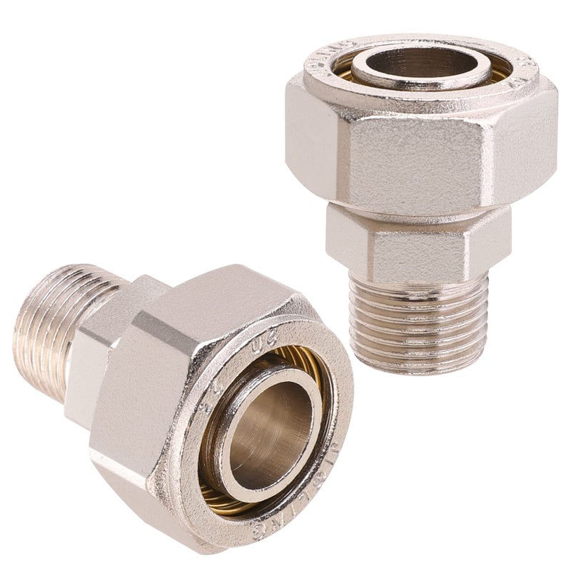 ANCIMOON 3/4’’ Straight Air Piping Fittings, 3/4’’ x 1/2’’ Male NPT Threads Adapter Fittings, Seal Taped Needed, Brass-Nickel Plated, 2PCS For Shop Compressed Air Line System - Image 1