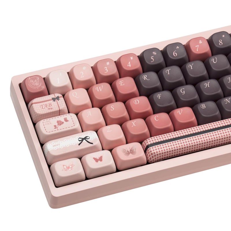 TIMSEKER FOA Profile PBT Keycaps Set - 5 Side Dye Sublimation Gradient Pink and Brown Key Caps for ANSI Layout Mechanical Gaming Keyboard, 145 Keys - Image 1