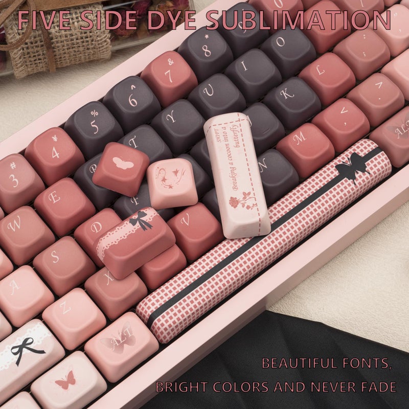 TIMSEKER FOA Profile PBT Keycaps Set - 5 Side Dye Sublimation Gradient Pink and Brown Key Caps for ANSI Layout Mechanical Gaming Keyboard, 145 Keys - Image 5