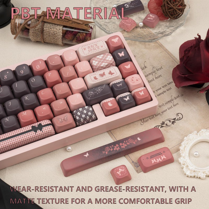 TIMSEKER FOA Profile PBT Keycaps Set - 5 Side Dye Sublimation Gradient Pink and Brown Key Caps for ANSI Layout Mechanical Gaming Keyboard, 145 Keys - Image 3