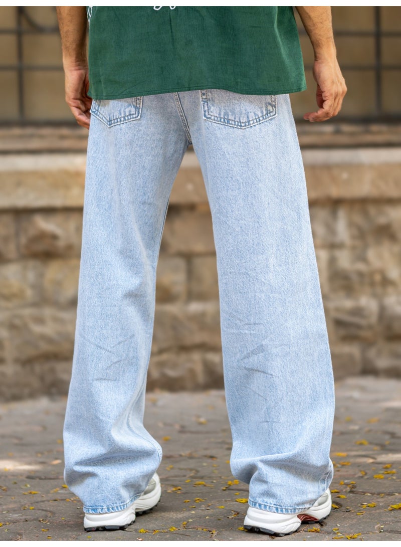 Maniac Mens Solid Baggy Sky Fade Denim Fabric Jean - Image 2