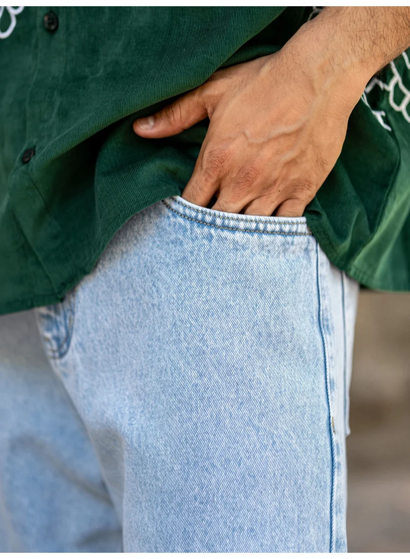 Maniac  Maniac Mens Solid Baggy Sky Fade Denim Fabric Jean for Men | Best Price UAE