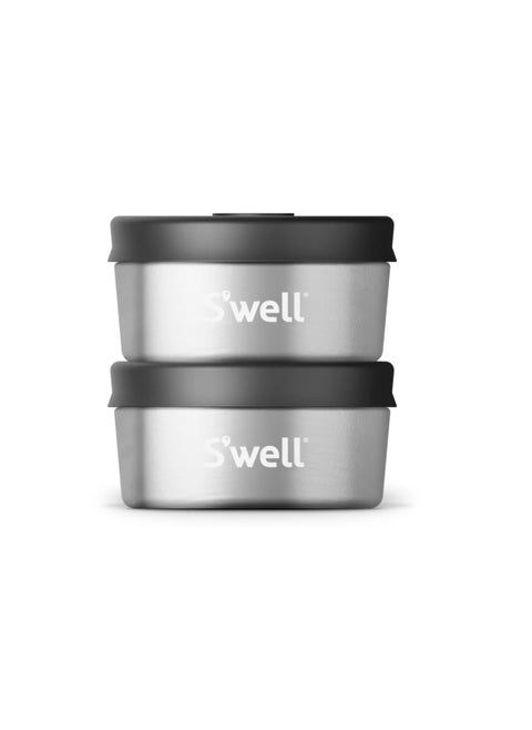 Swell Stainless Steel Condiment Container Set of Two 2oz Black Single Walled Durable Construction Leakproof Silicone Lids Dishwasher Safe