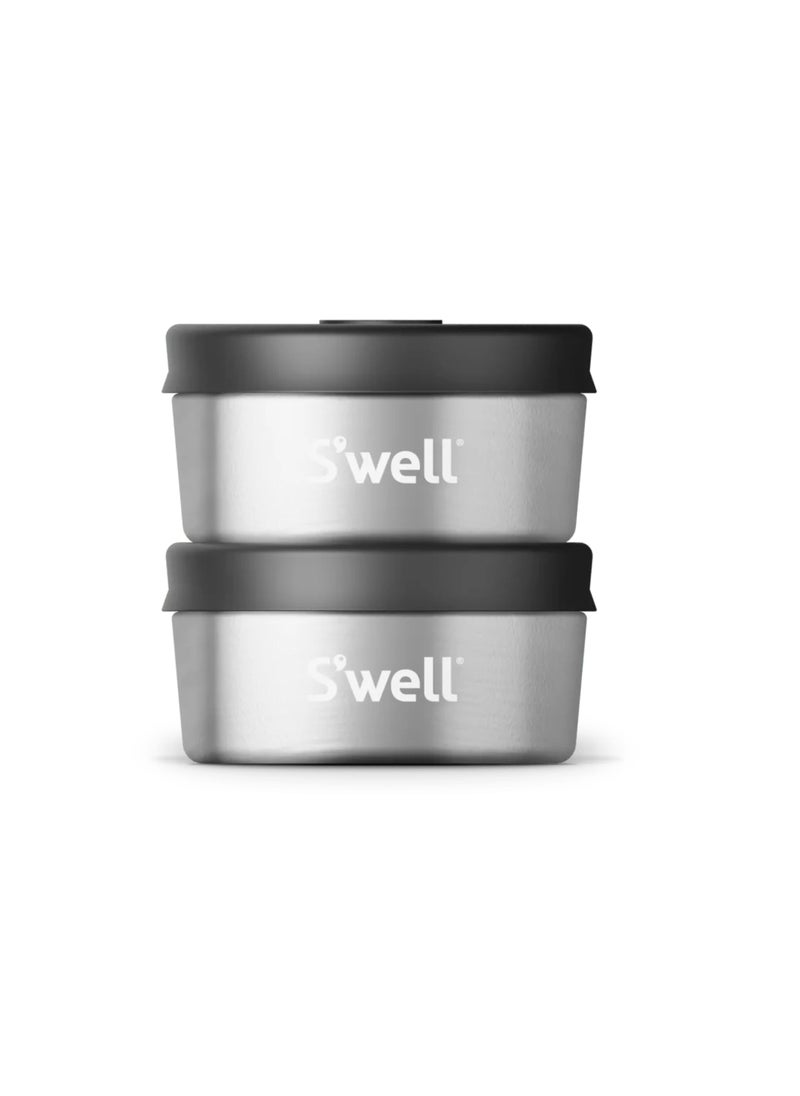 Swell Stainless Steel Condiment Container Set of Two 2oz Black Single Walled Durable Construction Leakproof Silicone Lids Dishwasher Safe