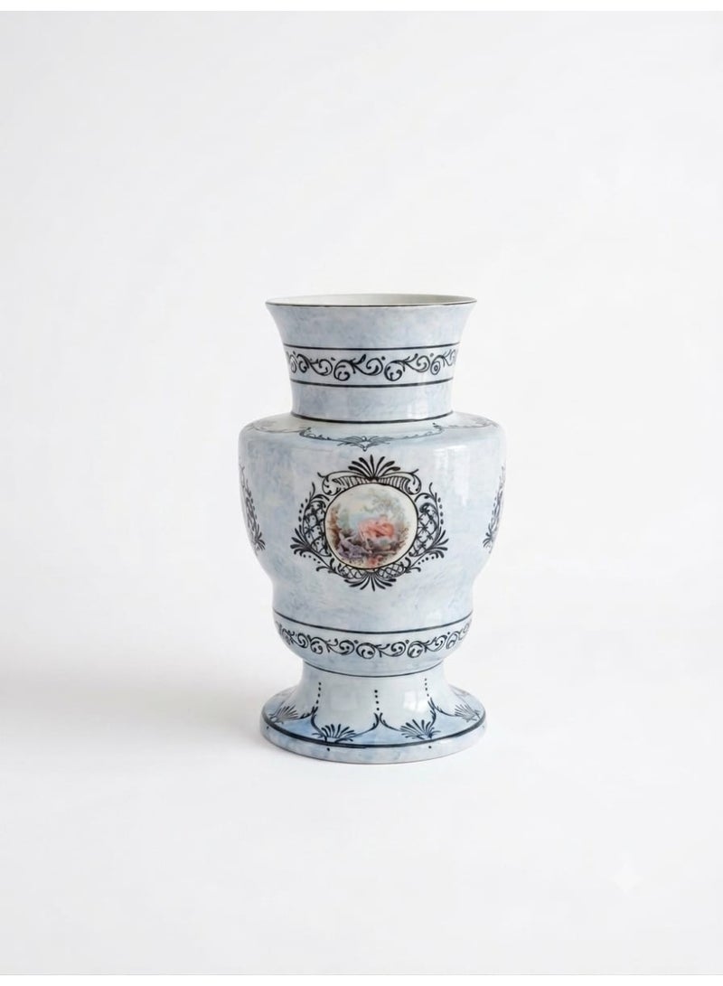 Vintage Classic Hand-Painted Porcelain Vase Sky Blue - Image 2