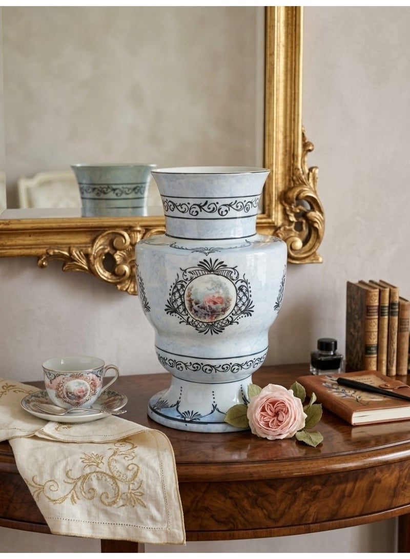 Vintage Classic Hand-Painted Porcelain Vase Sky Blue - Image 1