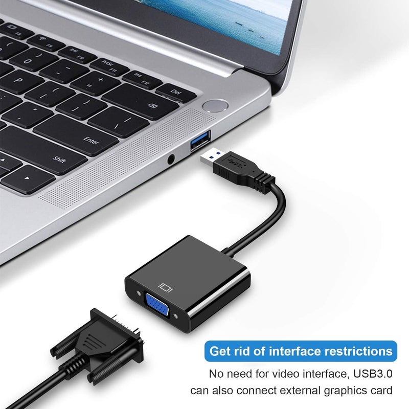 Black Crown USB to VGA Adapter for Monitor, VGA to USB 3.0/2.0 Converter 1080P Multi-Display Video Cable for Laptop Desktop PC to Monitors, Projector, TV. (Windows 11 is not Supported,) (Black) - Image 3