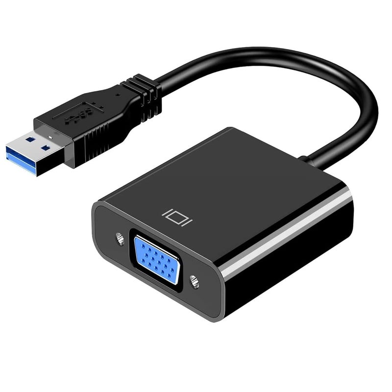 Black Crown USB to VGA Adapter for Monitor, VGA to USB 3.0/2.0 Converter 1080P Multi-Display Video Cable for Laptop Desktop PC to Monitors, Projector, TV. (Windows 11 is not Supported,) (Black) - Image 1