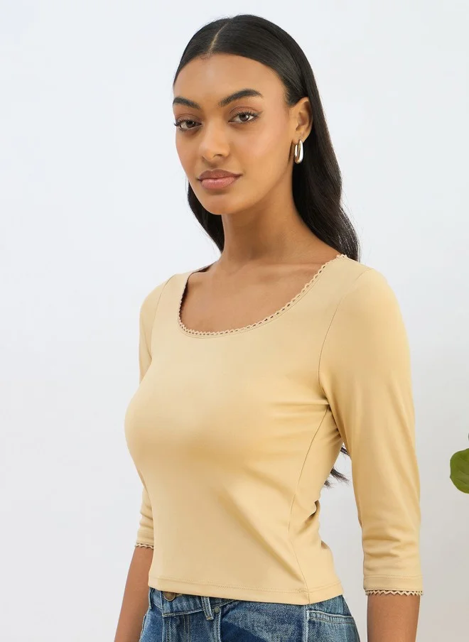ساسافراس Beige Fitted Crop Top for Women