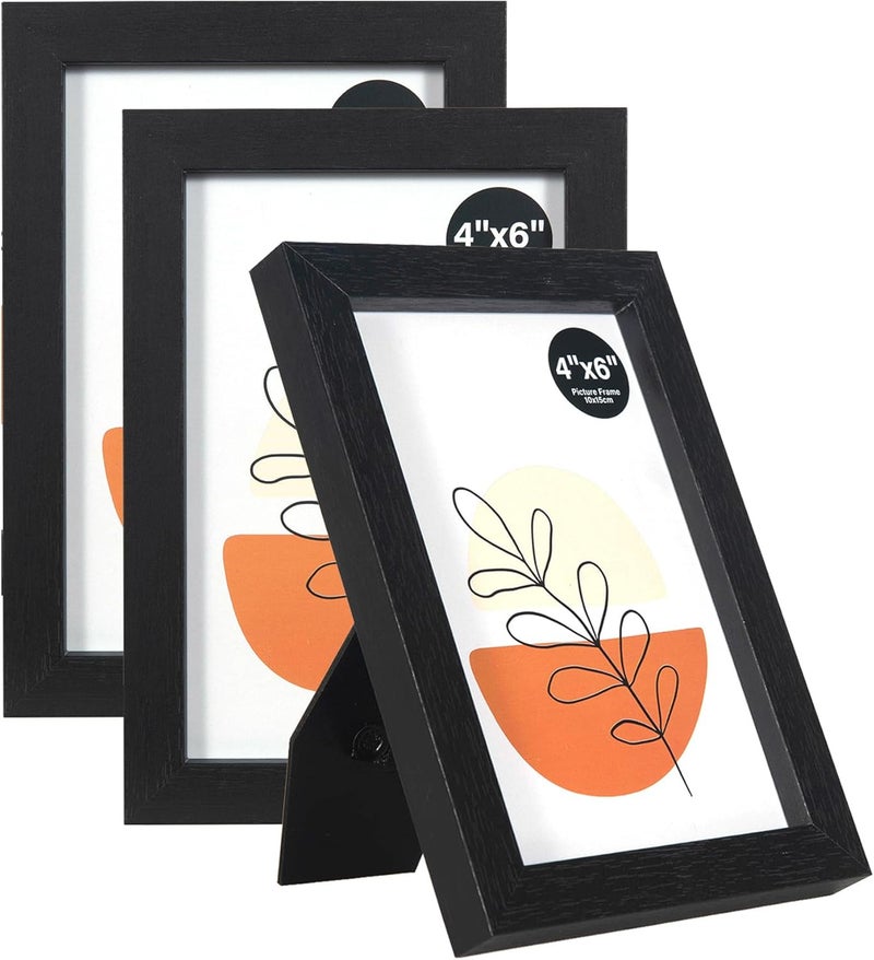KAIWIN إطار صور KAIWIN، أسود، 10 × 15 سم، مجموعة من 3، إطارات صور خشبية بزجاج أكريليك للتعليق والوقوف، إطار خشبي MDF للصور واللوحات مؤقت ودائم - Image 1