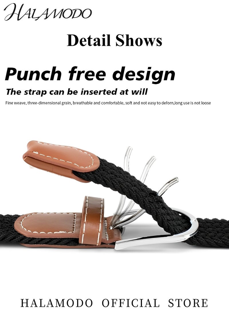 هالامودو حزام مطاطي من القماش المرن المنسوج، أحزمة مضفرة مطاطية، أحزمة جينز كاجوال، أحزمة عمل من النايلون، حزام مطاطي منسوج مقاس 1 3/8 بوصة للرجال والنساء - Image 4