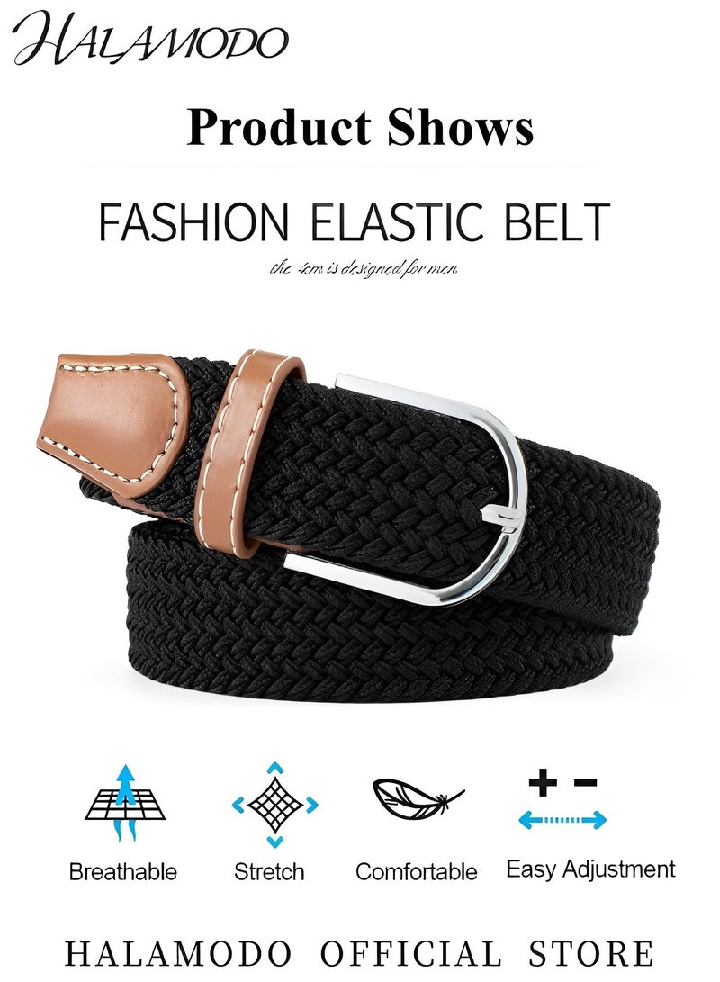 هالامودو حزام مطاطي من القماش المرن المنسوج، أحزمة مضفرة مطاطية، أحزمة جينز كاجوال، أحزمة عمل من النايلون، حزام مطاطي منسوج مقاس 1 3/8 بوصة للرجال والنساء - Image 3