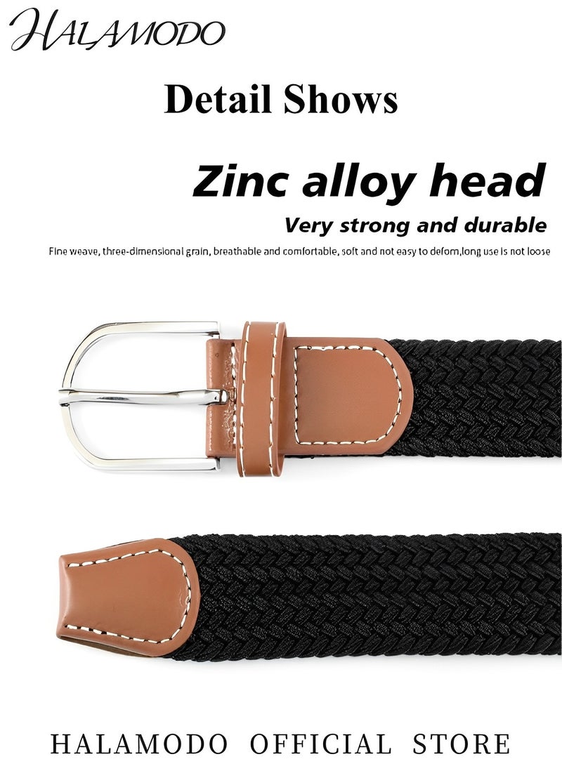 هالامودو حزام مطاطي من القماش المرن المنسوج، أحزمة مضفرة مطاطية، أحزمة جينز كاجوال، أحزمة عمل من النايلون، حزام مطاطي منسوج مقاس 1 3/8 بوصة للرجال والنساء - Image 5