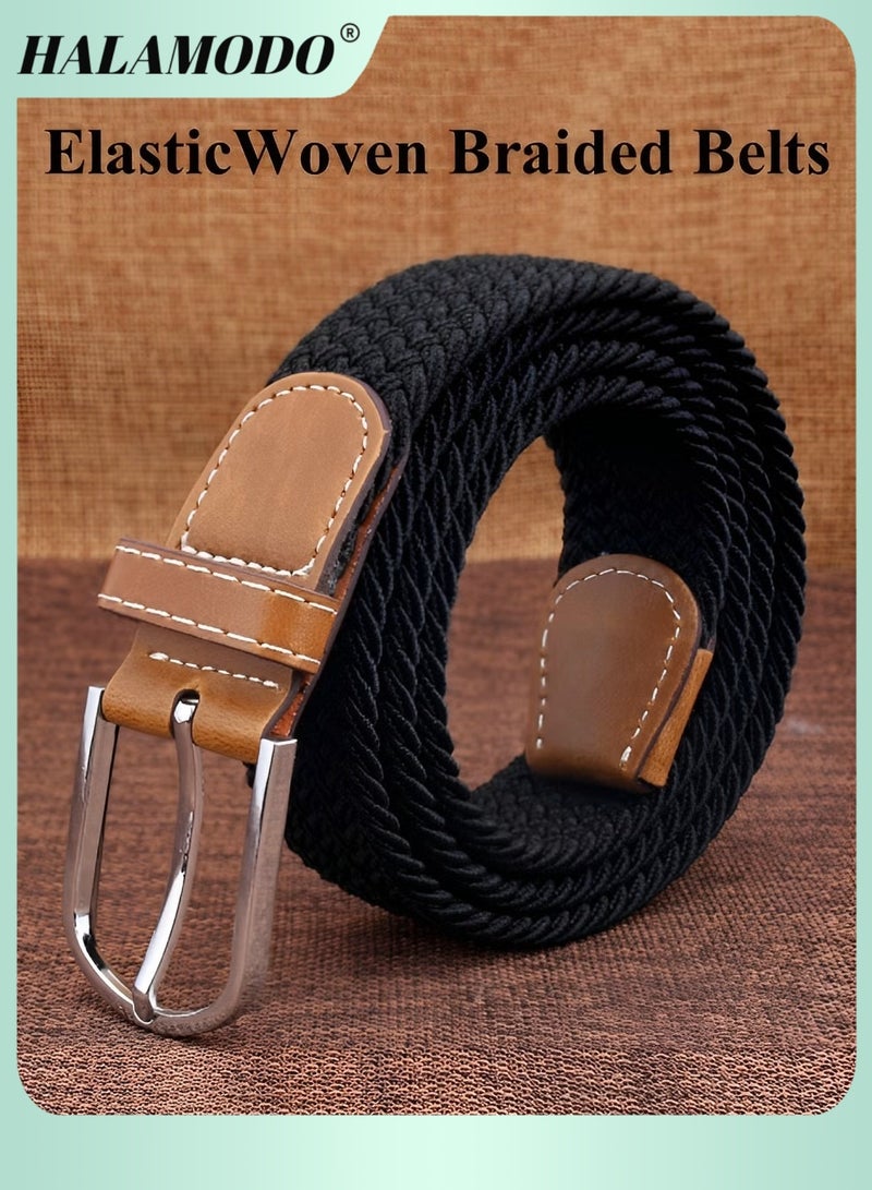 هالامودو حزام مطاطي من القماش المرن المنسوج، أحزمة مضفرة مطاطية، أحزمة جينز كاجوال، أحزمة عمل من النايلون، حزام مطاطي منسوج مقاس 1 3/8 بوصة للرجال والنساء - Image 1