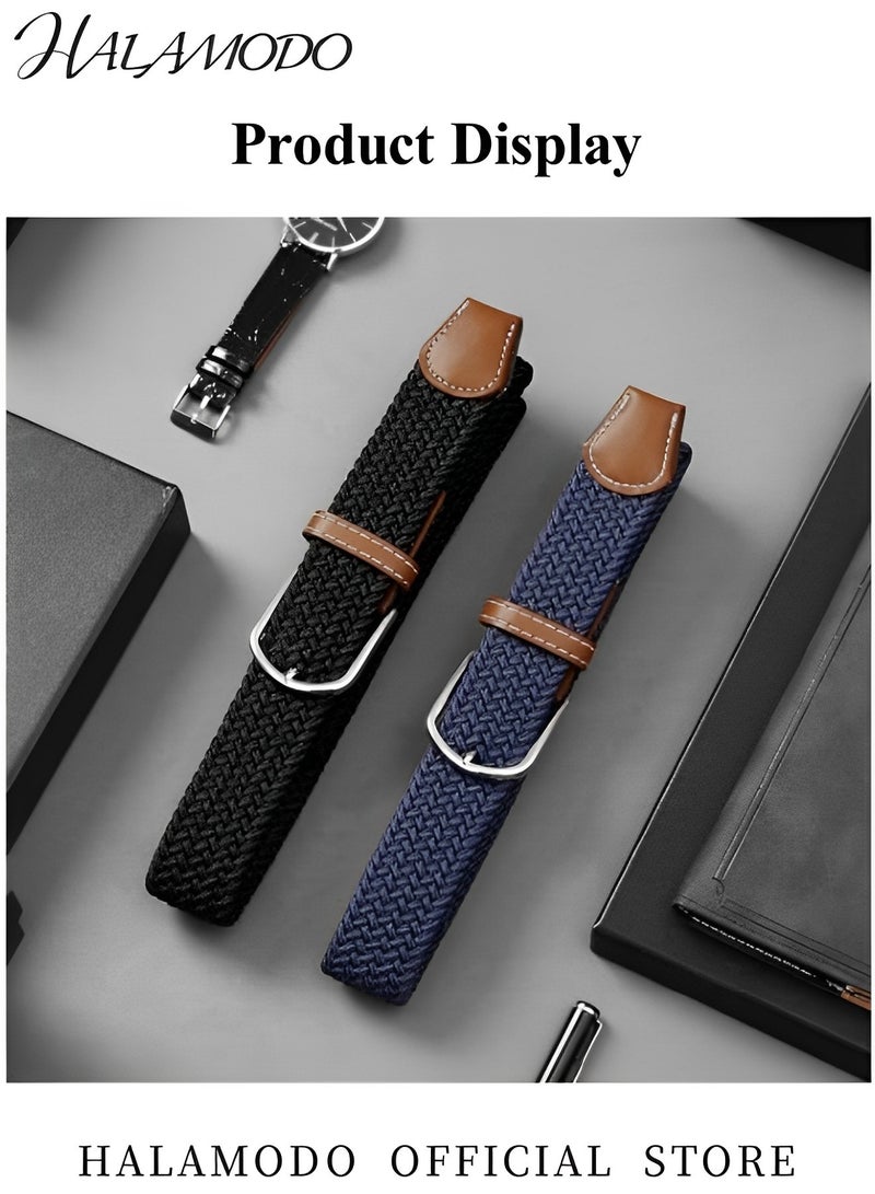 هالامودو حزام مطاطي من القماش المرن المنسوج، أحزمة مضفرة مطاطية، أحزمة جينز كاجوال، أحزمة عمل من النايلون، حزام مطاطي منسوج مقاس 1 3/8 بوصة للرجال والنساء - Image 2