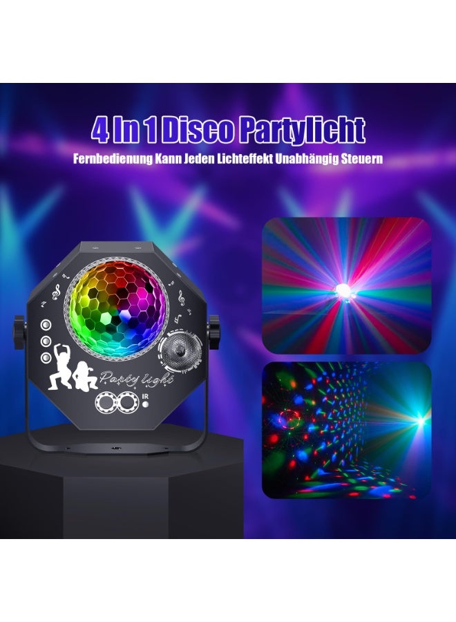 لانثور ضوء حفلة ديسكو 4 في 1 مع كرة ديسكو، تأثيرات إضاءة تتحكم فيها الموسيقى، مصدر ضوء LED متوازي، وتأثيرات ضوئية وامضة - مثالي للحفلات المنزلية، فعاليات النوادي، عيد الهالوين، وأكثر - Image 3
